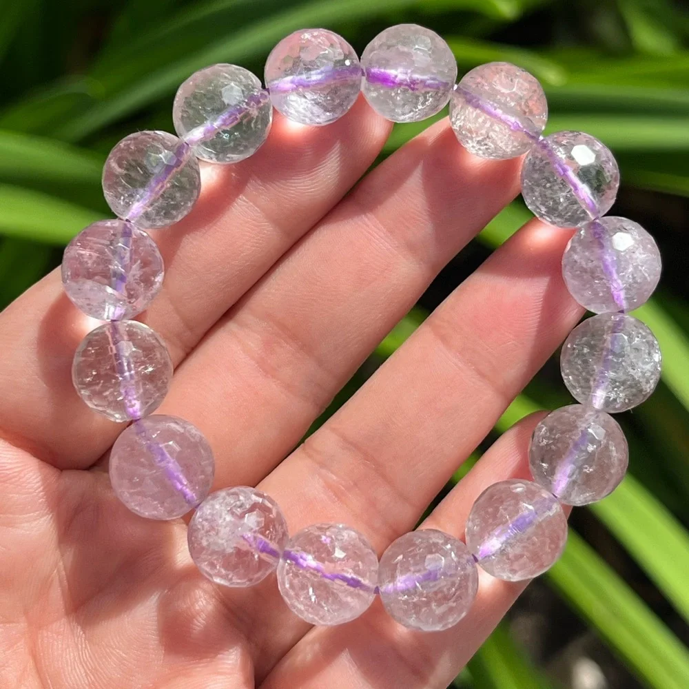 12mm stretchable faceted‎ purple amethyst bracelet 0064